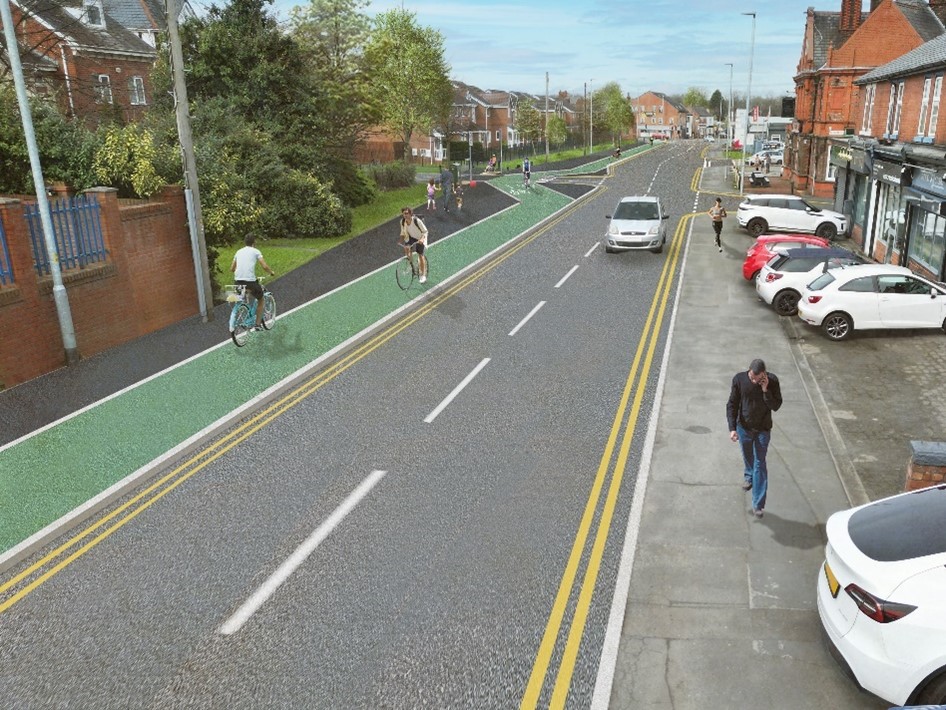 Raised junctions to provide safe crossings for pedestrians and cycle users.