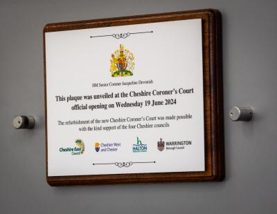 Photo of the Coroners Court opening ceremony plaque