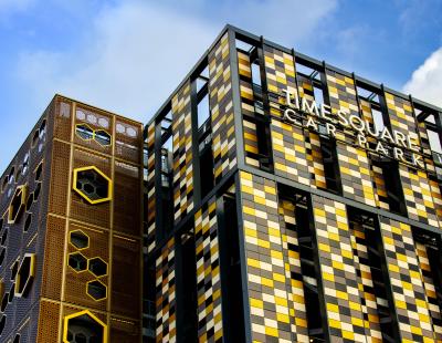 Image of the exterior of Time Square multi-storey car park in Warrington town centre.
