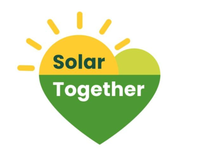 A yellow and green heart with the text Solar Together