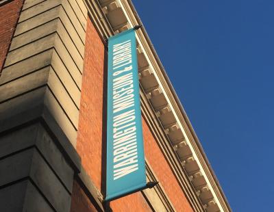 Image of the exterior of Warrington Museum and Library, taken from a steep angle.